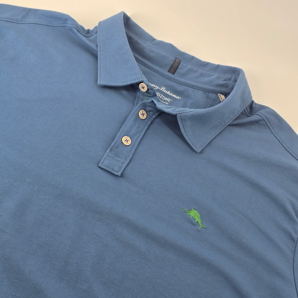 Tommy Bahama Polo Shirt Men XXL Blue IslandZone 37.5 Tech Short Sleeve Marlin